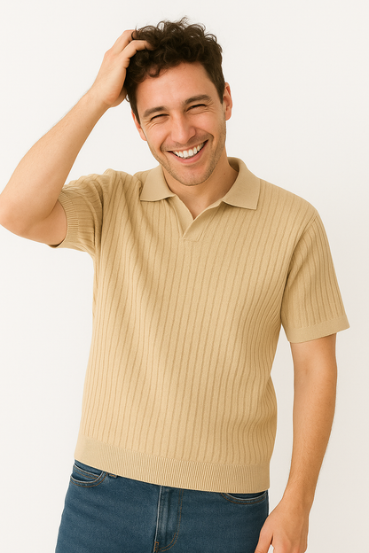 Men's Polo Shirt | Breathable Ribbed Knit with Open Collar for Golf & Casual Wear 4