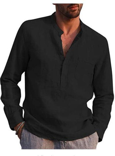 Men's Shirt | Relaxed Fit Long Sleeve V-Neck with Chest Pocket 0