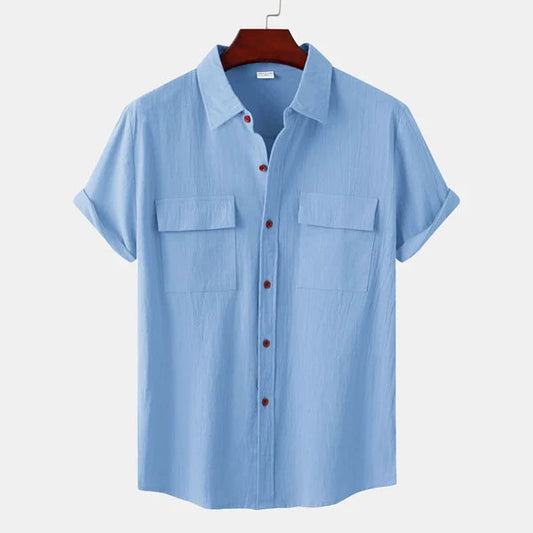 Men's Short Sleeve Button Up Shirt | Lightweight Fabric with Chest Pockets for Summer Style 0