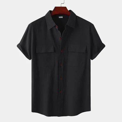 Men's Short Sleeve Button Up Shirt | Lightweight Fabric with Chest Pockets for Summer Style 1