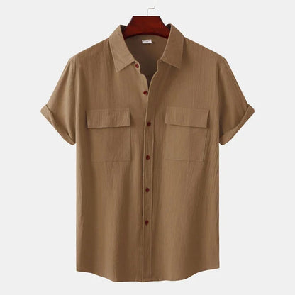 Men's Short Sleeve Button Up Shirt | Lightweight Fabric with Chest Pockets for Summer Style 11