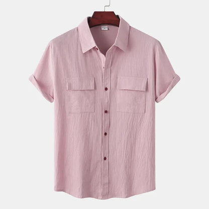 Men's Short Sleeve Button Up Shirt | Lightweight Fabric with Chest Pockets for Summer Style 8