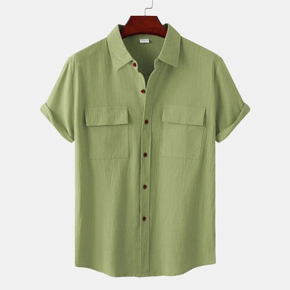 Men's Short Sleeve Button Up Shirt | Lightweight Fabric with Chest Pockets for Summer Style 9