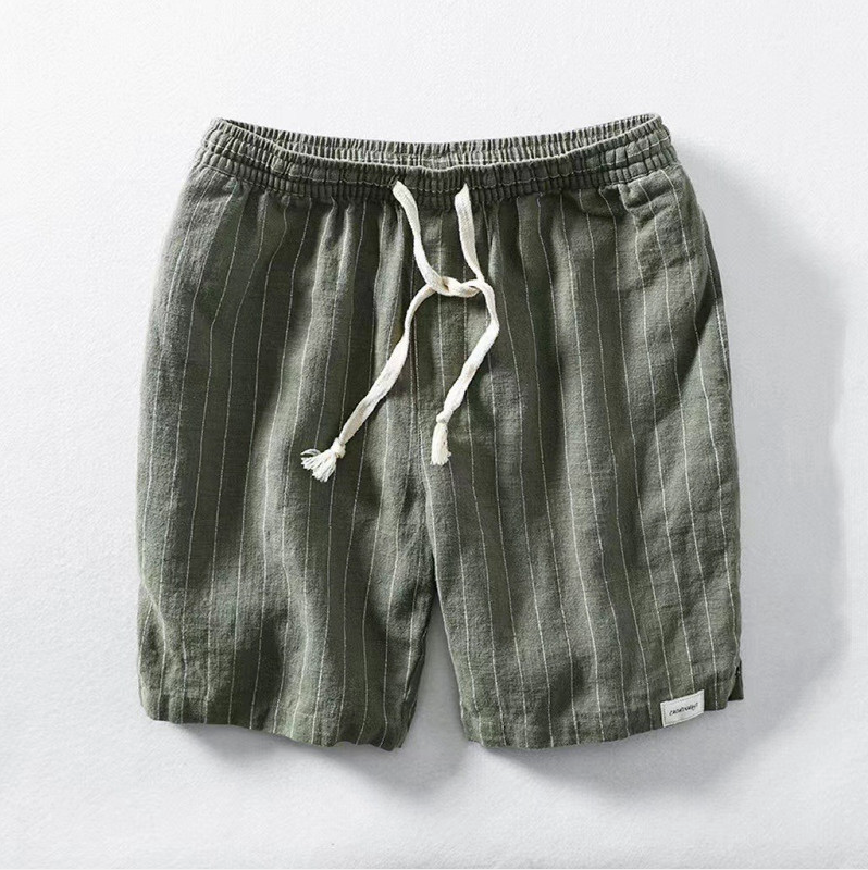 Mens Casual Shorts | Lightweight Striped Fabric with Elastic Waist & Drawstring 1