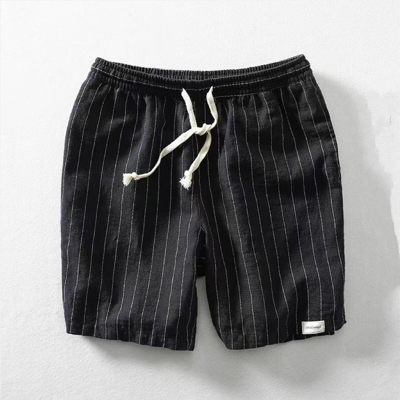 Mens Casual Shorts | Lightweight Striped Fabric with Elastic Waist & Drawstring 2