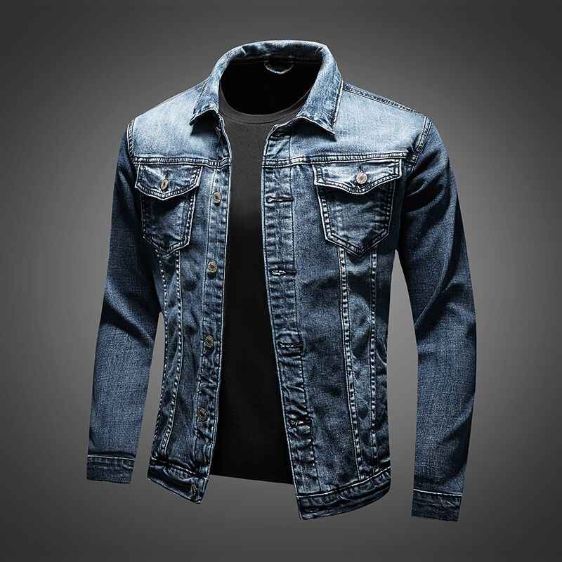 Mens Denim Jacket | Slim Fit Retro Biker Style with Stretch Comfort 0
