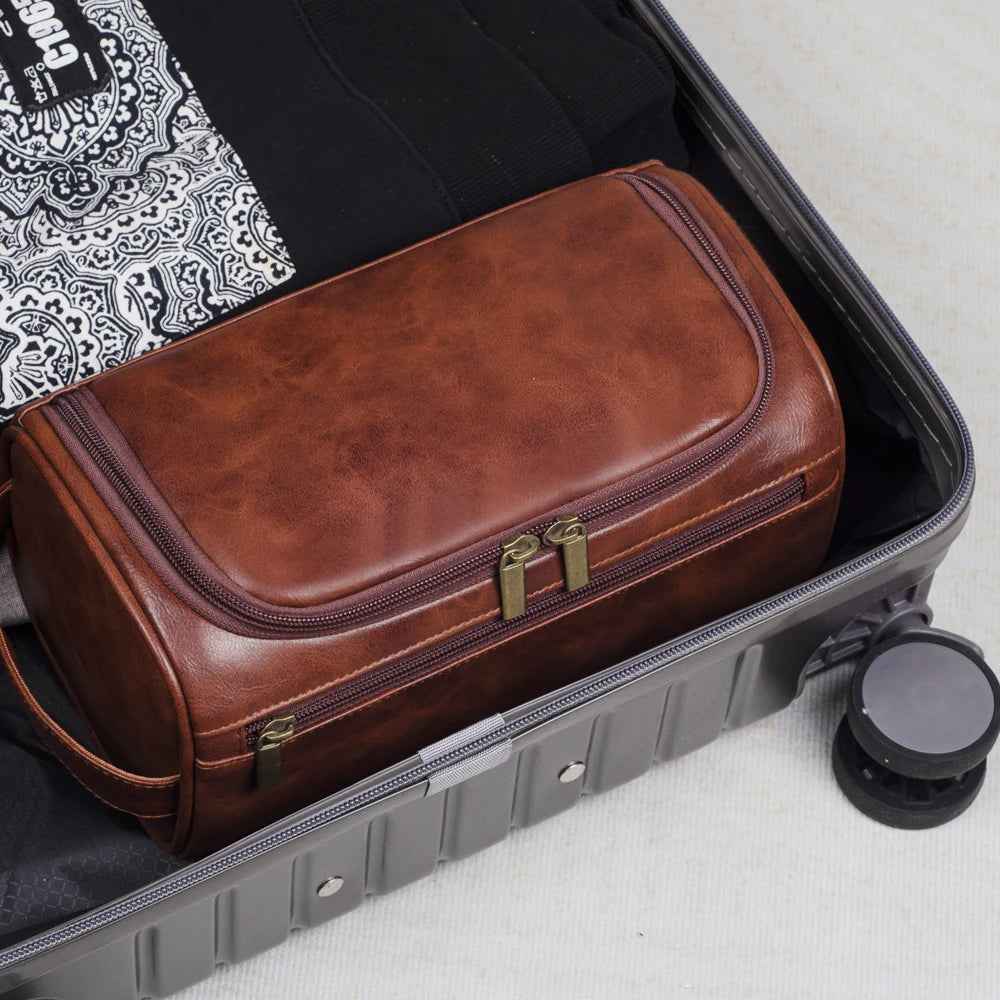 Mens Travel Toiletry Bag | Durable PU Leather Dopp Kit with Functional Design 2