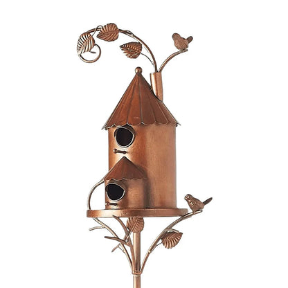 Metal Birdhouse with Pole | Durable Weather-Resistant Design for Garden 0