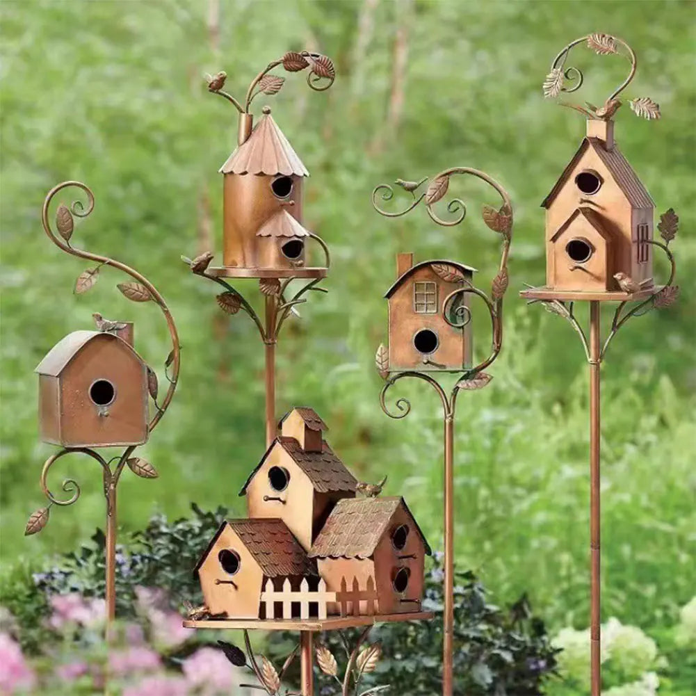Metal Birdhouse with Pole | Durable Weather-Resistant Design for Garden 2