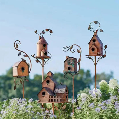 Metal Birdhouse with Pole | Durable Weather-Resistant Design for Garden 3