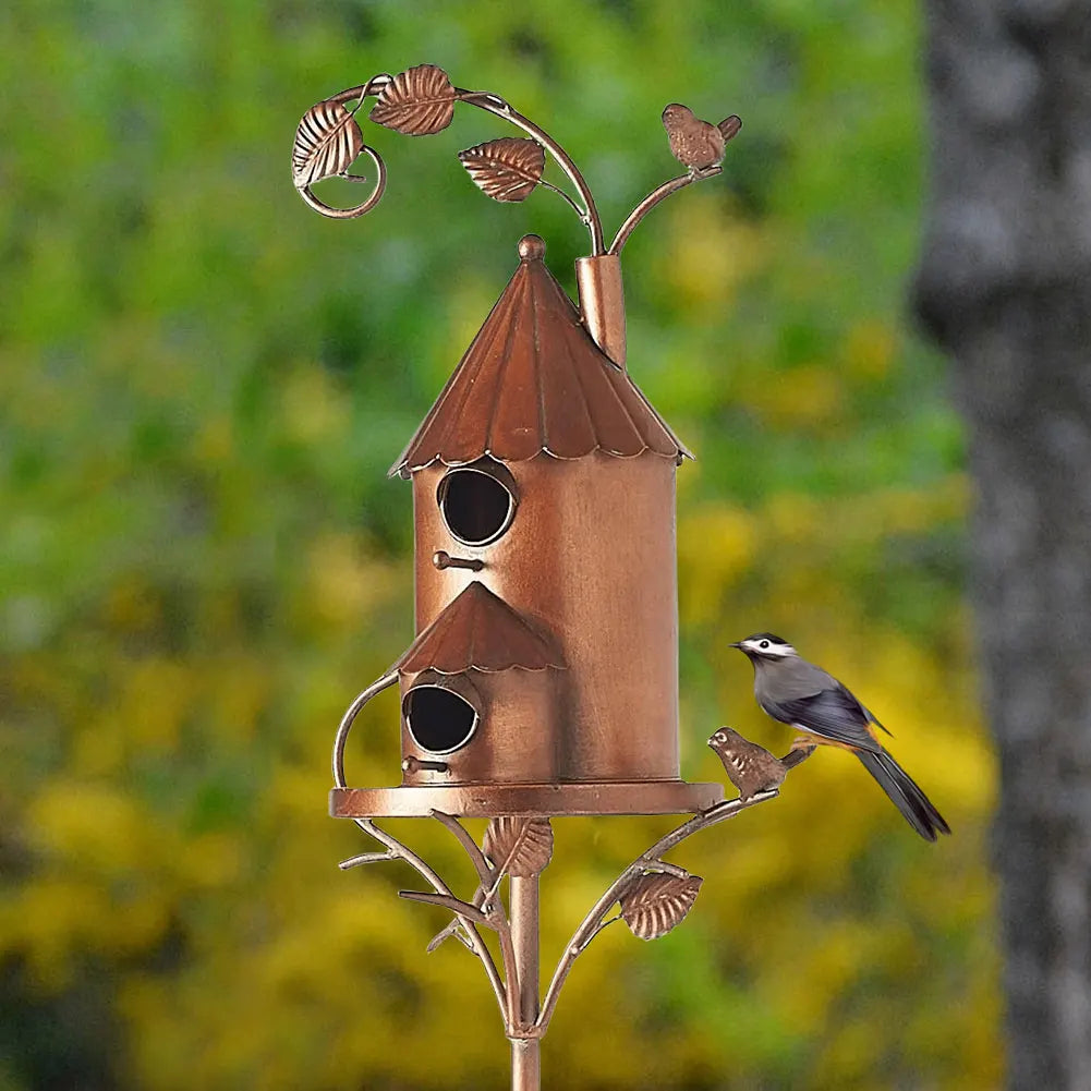 Metal Birdhouse with Pole | Durable Weather-Resistant Design for Garden 4