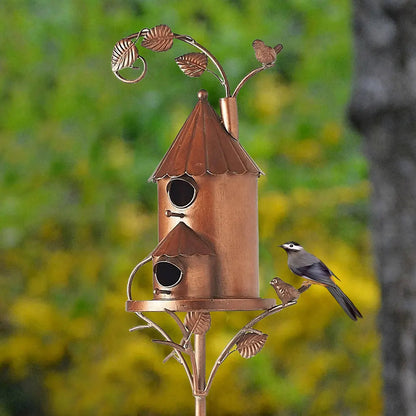 Metal Birdhouse with Pole | Durable Weather-Resistant Design for Garden 4