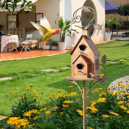 Metal Birdhouse with Pole | Durable Weather-Resistant Design for Garden 5