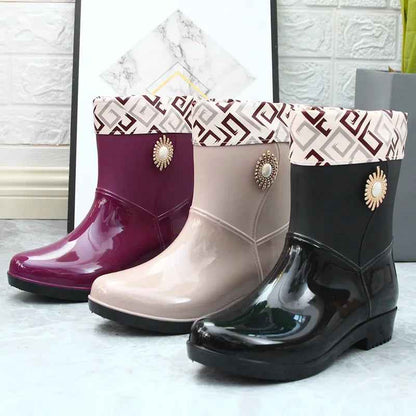 Mid-Tube Rain Boots | Waterproof PVC with Fleece Lining for Comfort 2