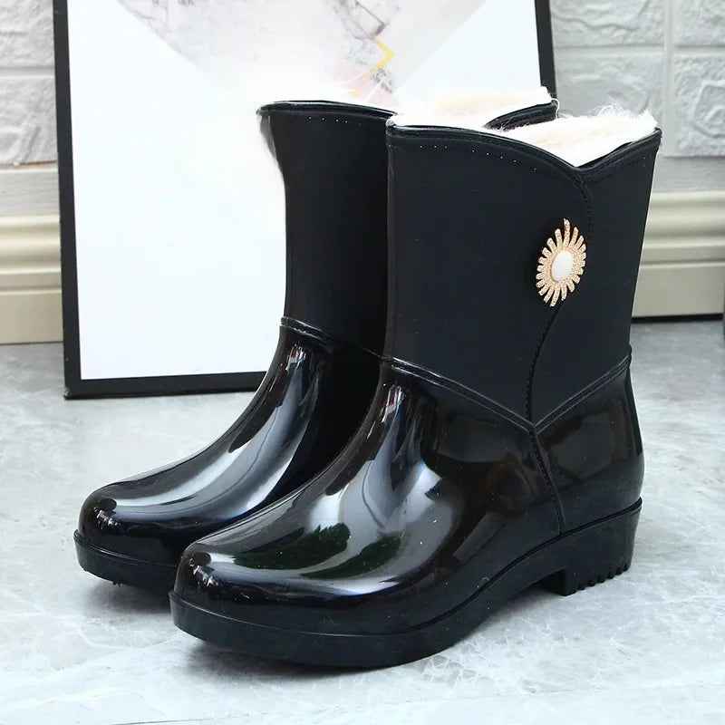 Mid-Tube Rain Boots | Waterproof PVC with Fleece Lining for Comfort 8