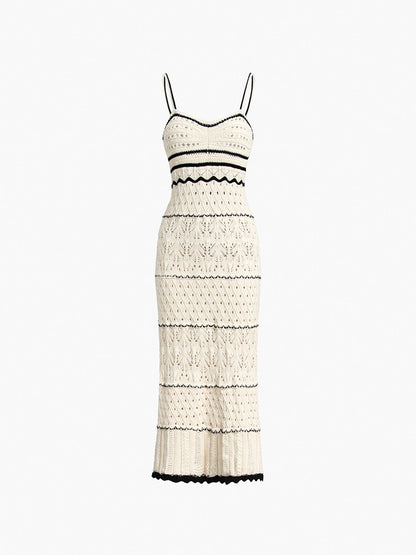 Midi Crochet Eyelet Dress | High Stretch Knit with Contrast Binding 0