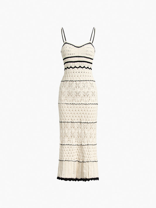 Midi Crochet Eyelet Dress | High Stretch Knit with Contrast Binding 0