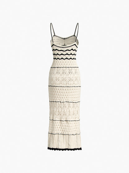Midi Crochet Eyelet Dress | High Stretch Knit with Contrast Binding 1