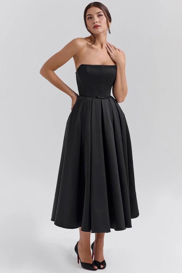 Midi Sundress | Strapless Corseted Bodice with Pleated Skirt 11