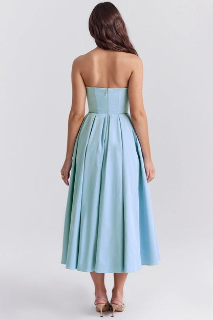 Midi Sundress | Strapless Corseted Bodice with Pleated Skirt 2