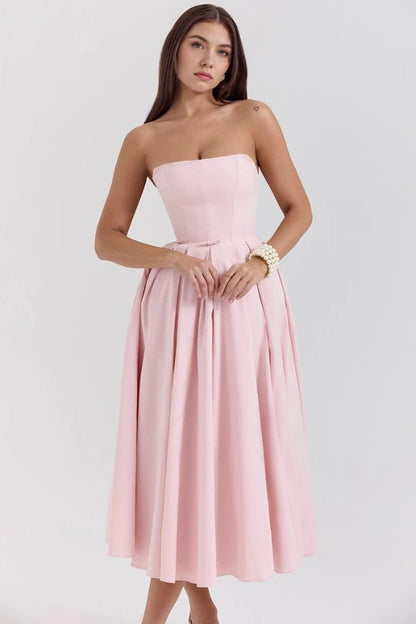 Midi Sundress | Strapless Corseted Bodice with Pleated Skirt 3