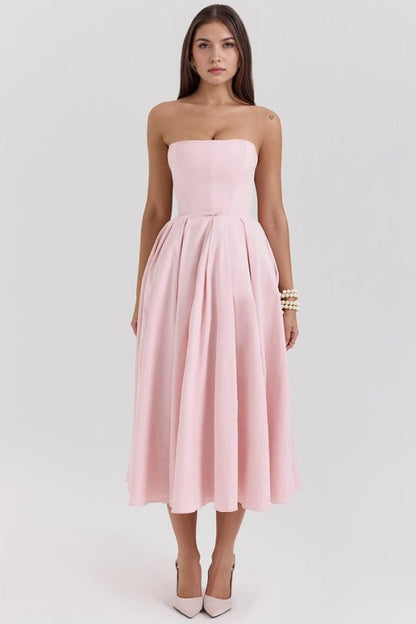 Midi Sundress | Strapless Corseted Bodice with Pleated Skirt 4