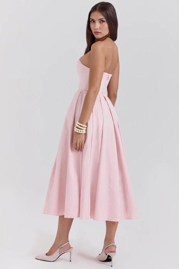 Midi Sundress | Strapless Corseted Bodice with Pleated Skirt 5