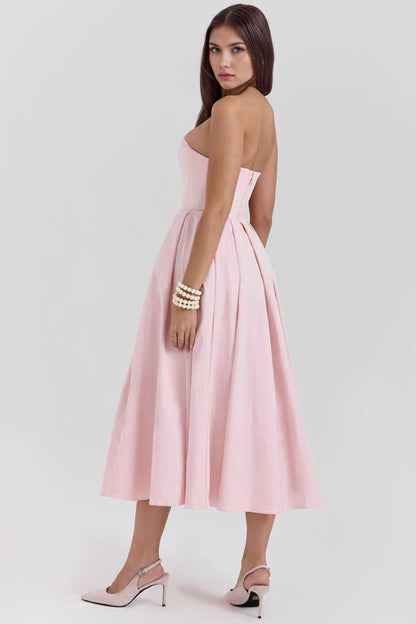 Midi Sundress | Strapless Corseted Bodice with Pleated Skirt 5