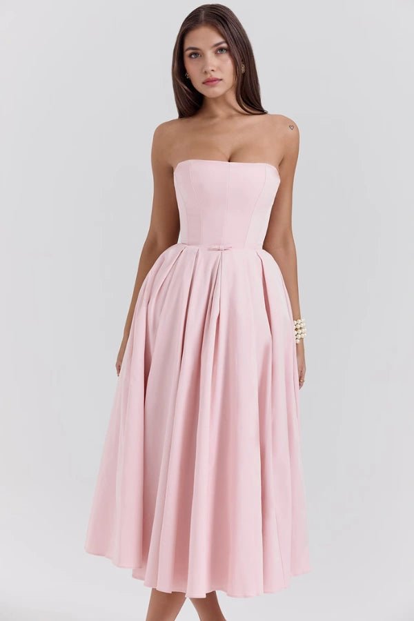 Midi Sundress | Strapless Corseted Bodice with Pleated Skirt 6