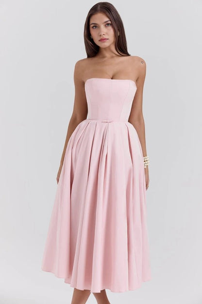 Midi Sundress | Strapless Corseted Bodice with Pleated Skirt 6