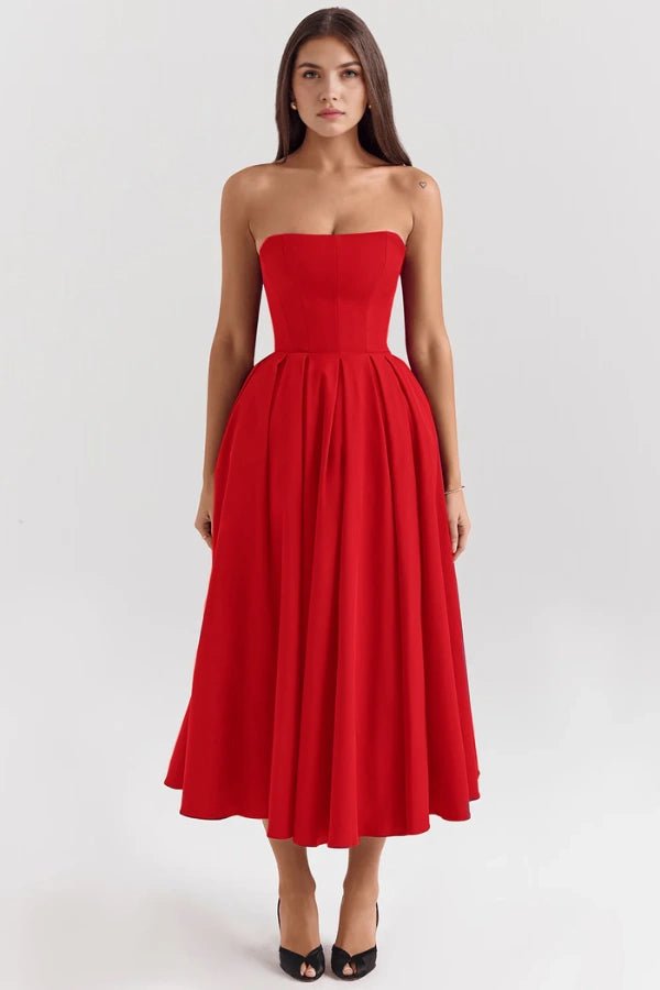 Midi Sundress | Strapless Corseted Bodice with Pleated Skirt 7
