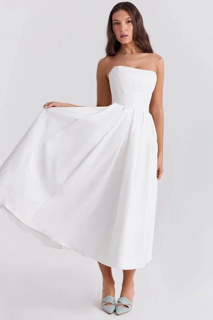Midi Sundress | Strapless Corseted Bodice with Pleated Skirt 9