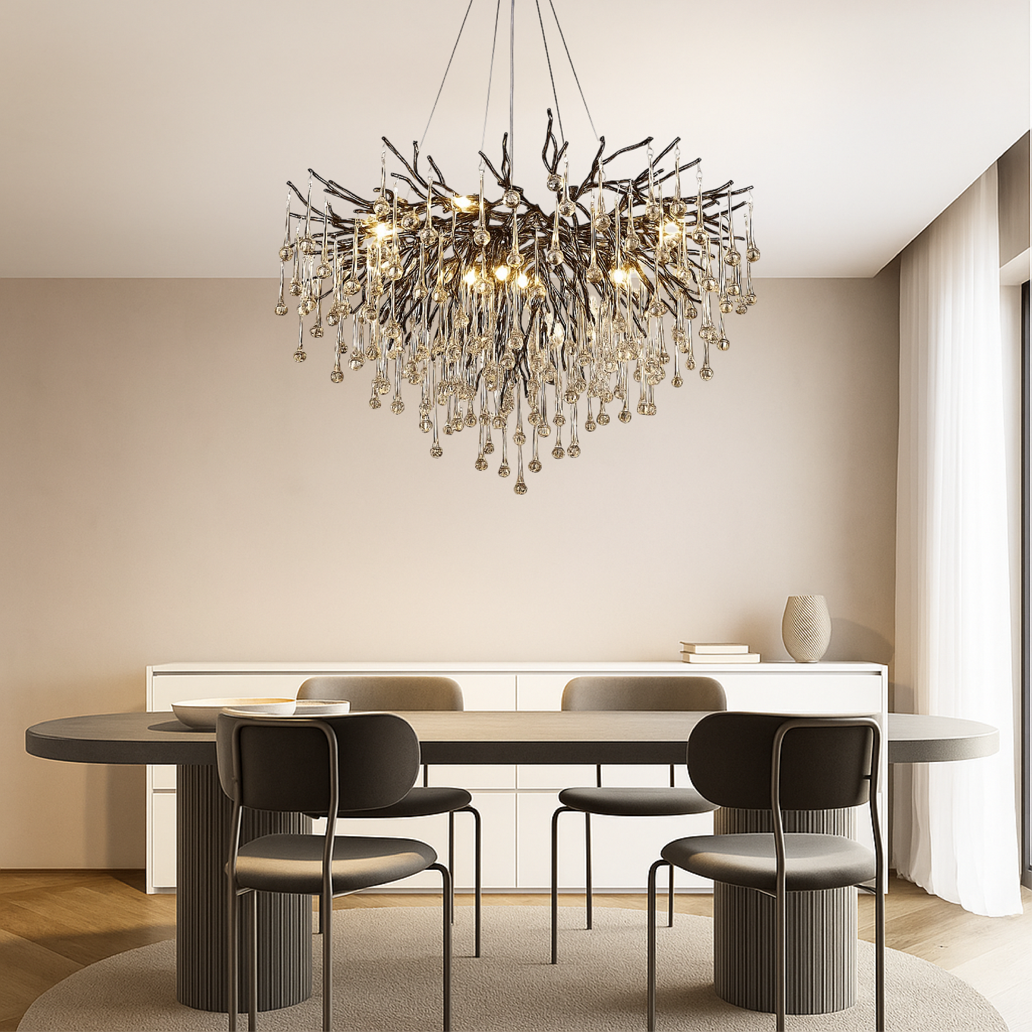 Modern Black Chandelier | Raindrop Design with LED Lighting for Dining Rooms 3