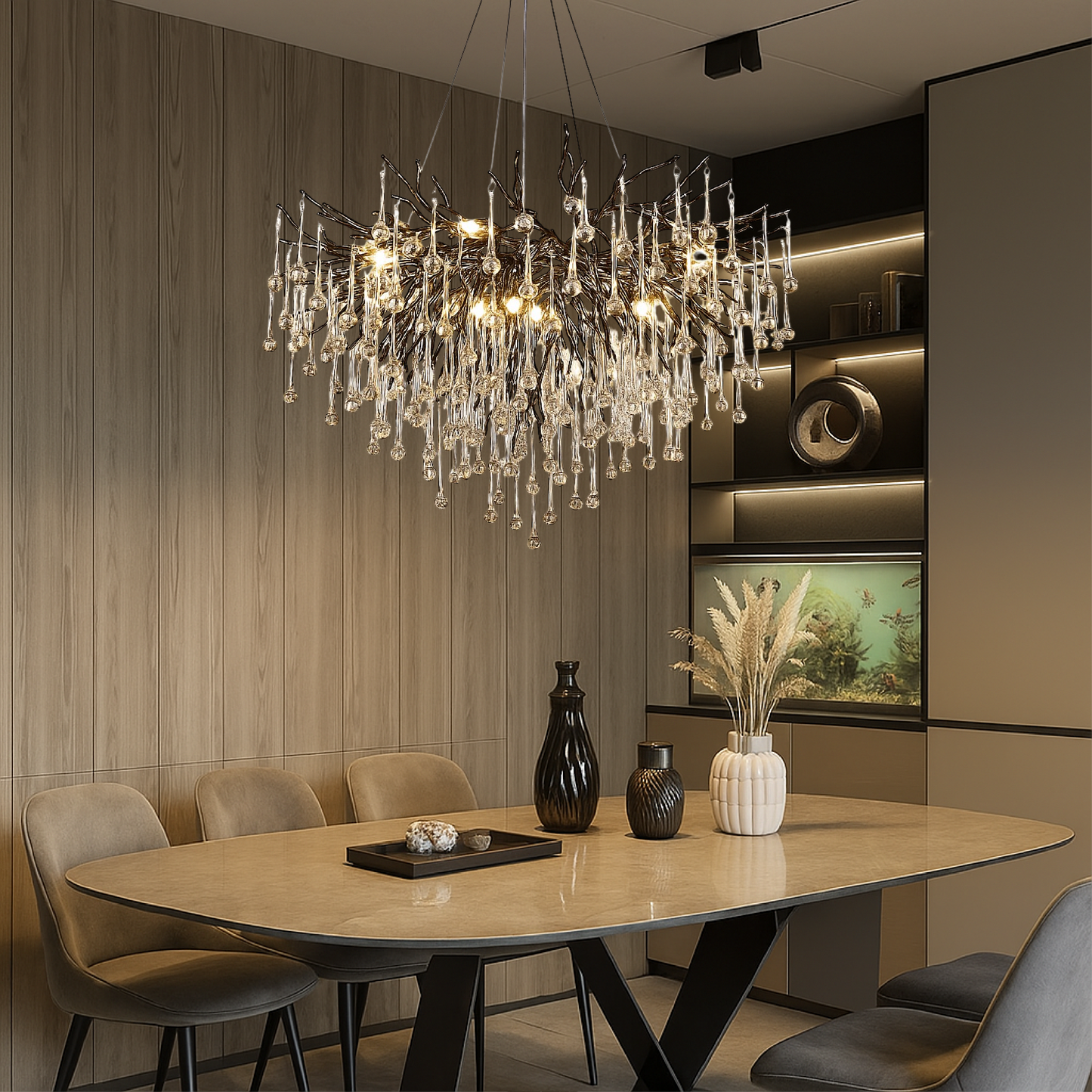 Modern Black Chandelier | Raindrop Design with LED Lighting for Dining Rooms 4