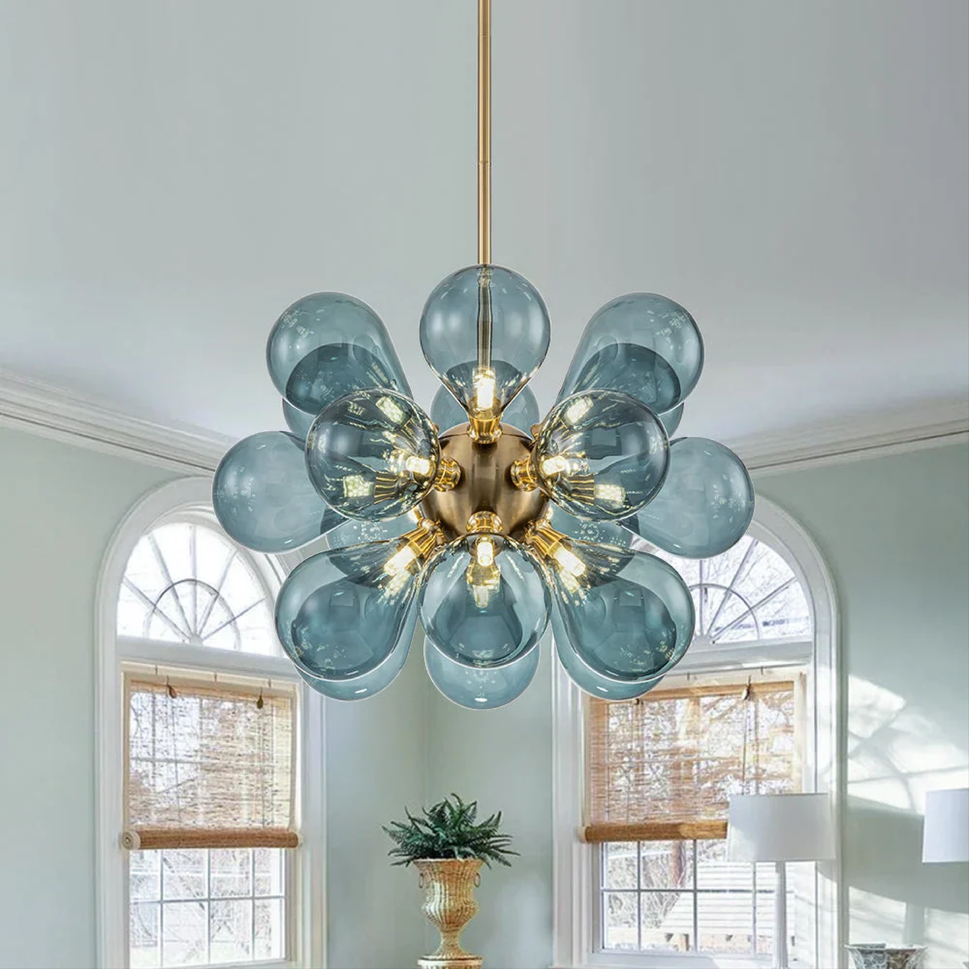 Modern Chandelier | Elegant Blue Glass Cluster Lighting Fixture for Dining Rooms 1
