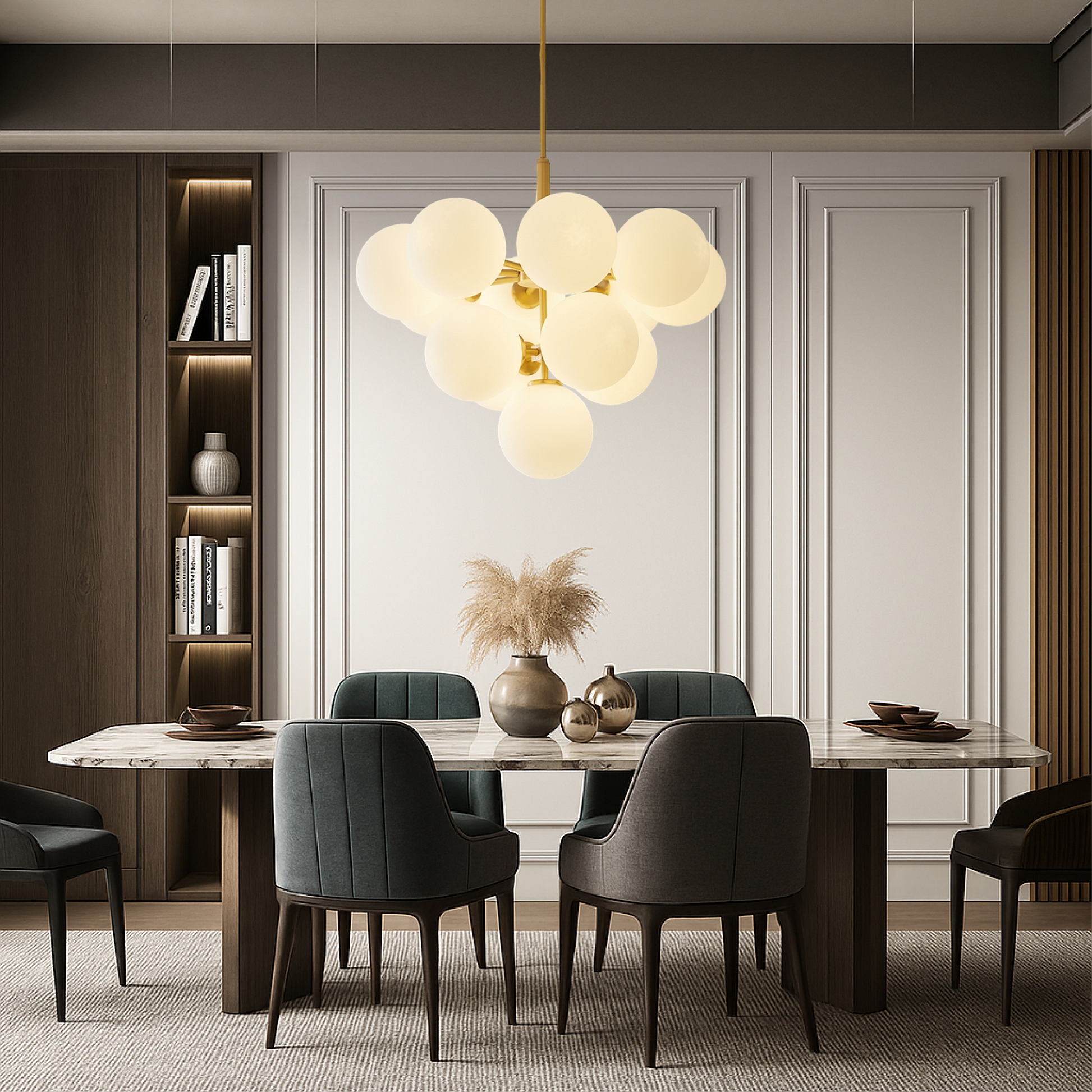 Modern Chandelier | Elegant Spherical Glass Shades for Dining Room 0