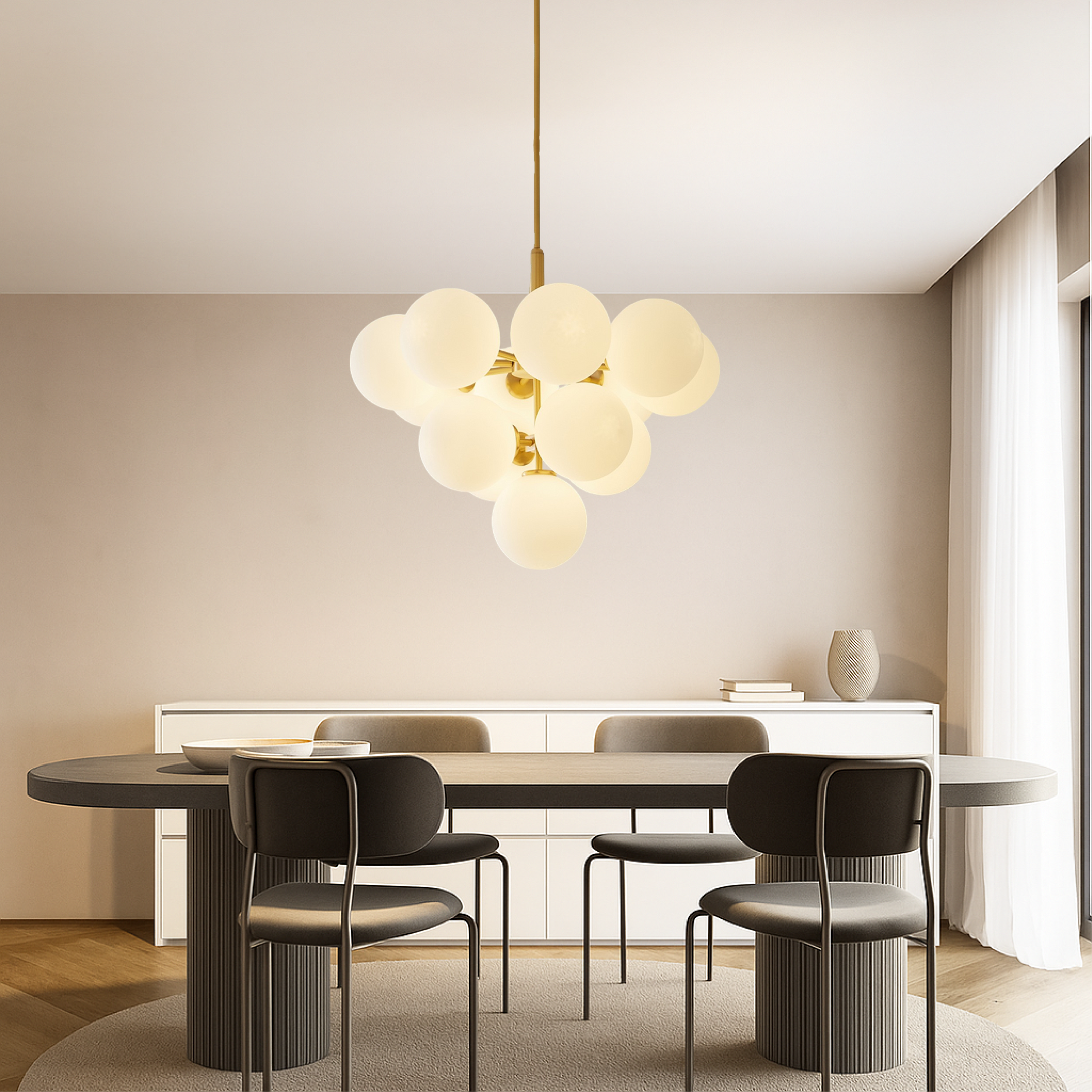 Modern Chandelier | Elegant Spherical Glass Shades for Dining Room 1