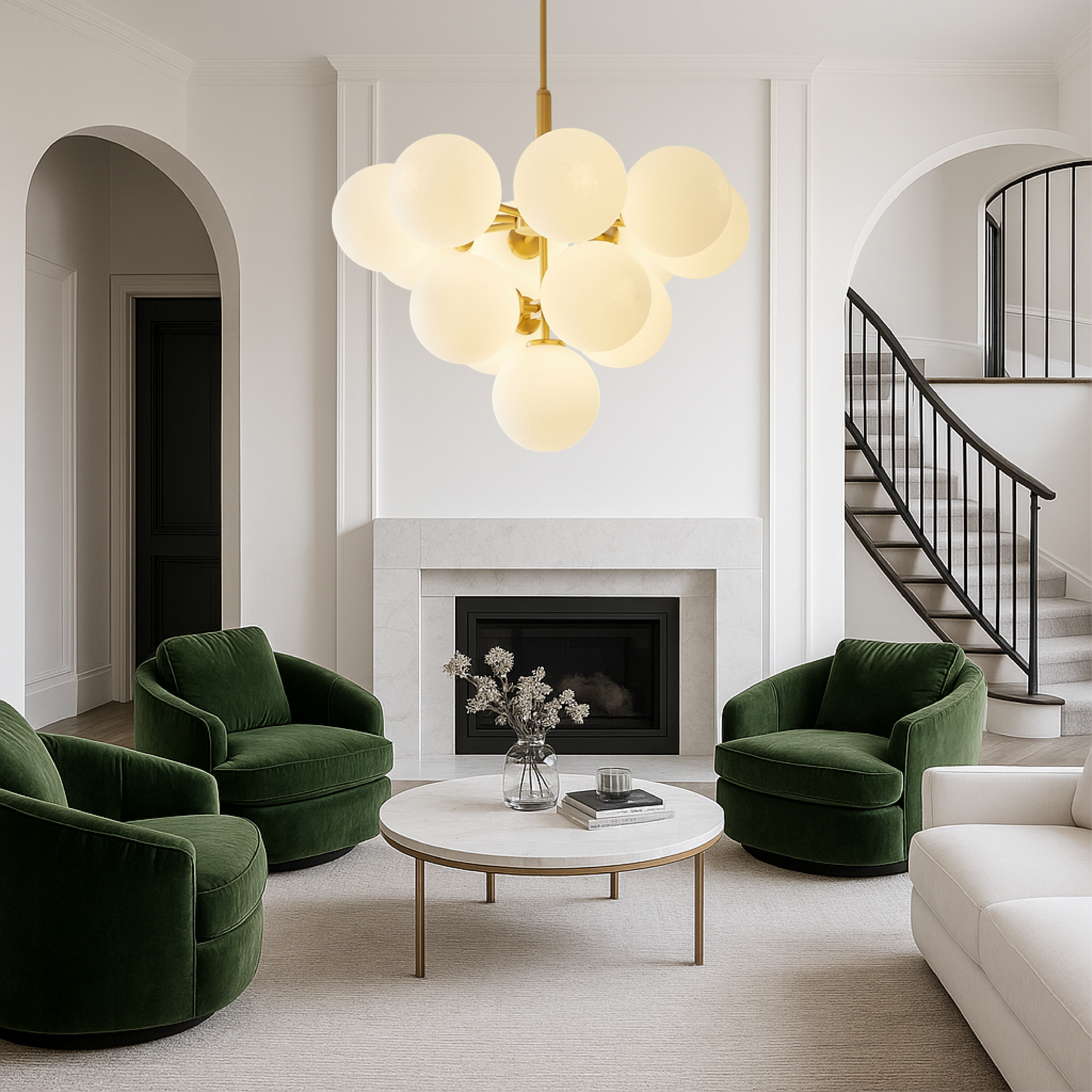 Modern Chandelier | Elegant Spherical Glass Shades for Dining Room 3