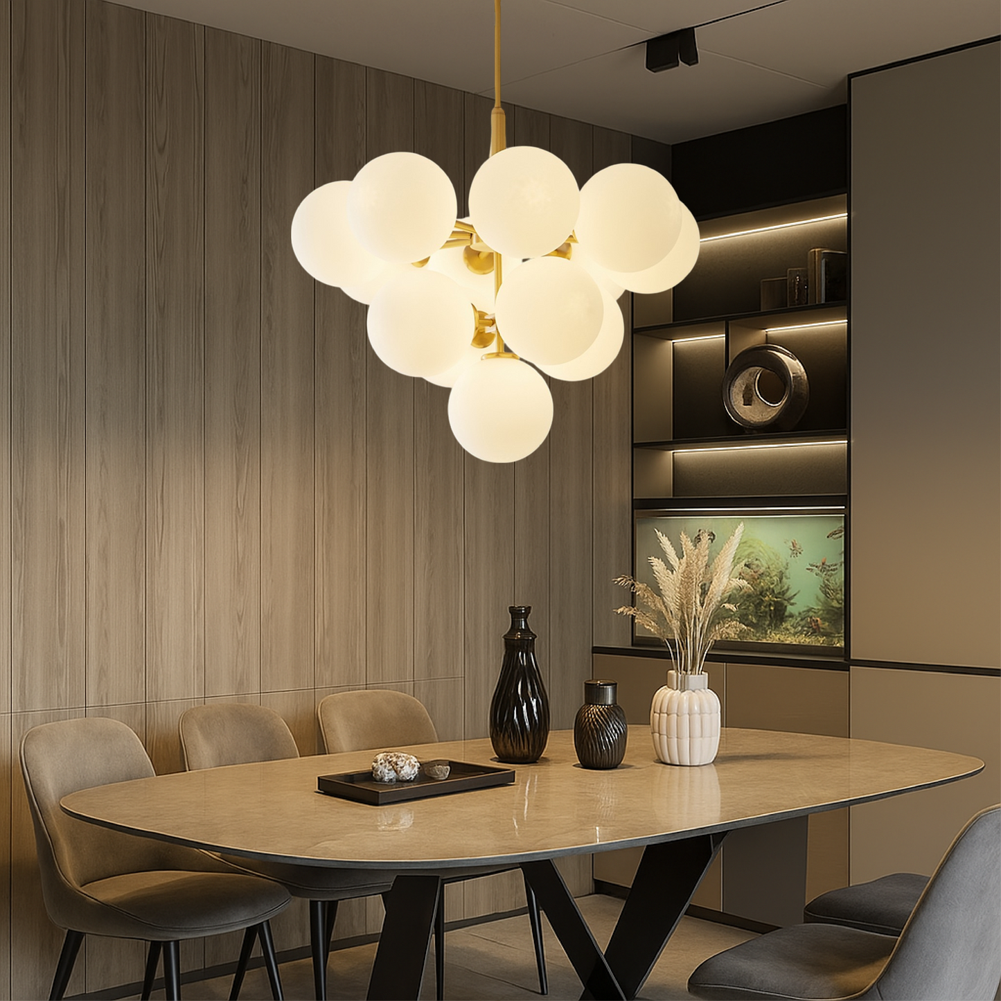 Modern Chandelier | Elegant Spherical Glass Shades for Dining Room 4