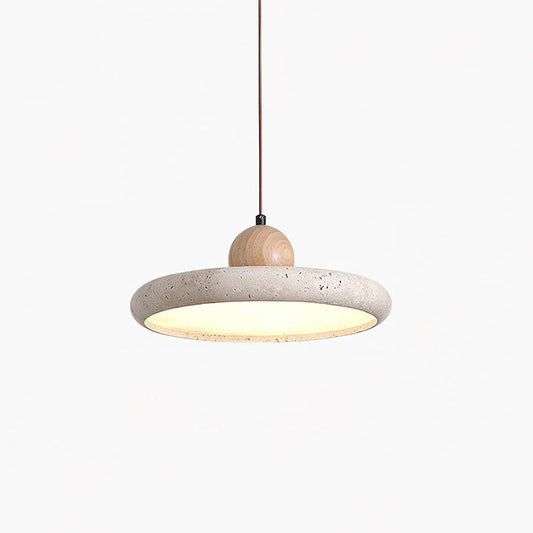 Modern Globe Pendant Light | Natural Travertine and Wood Design 0