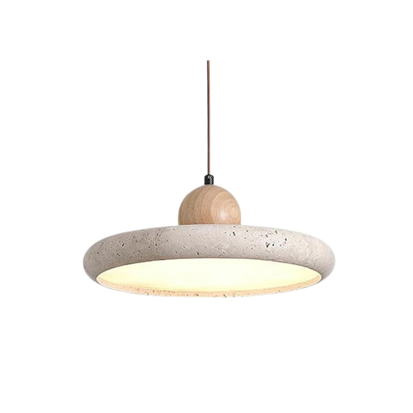 Modern Globe Pendant Light | Natural Travertine and Wood Design 1