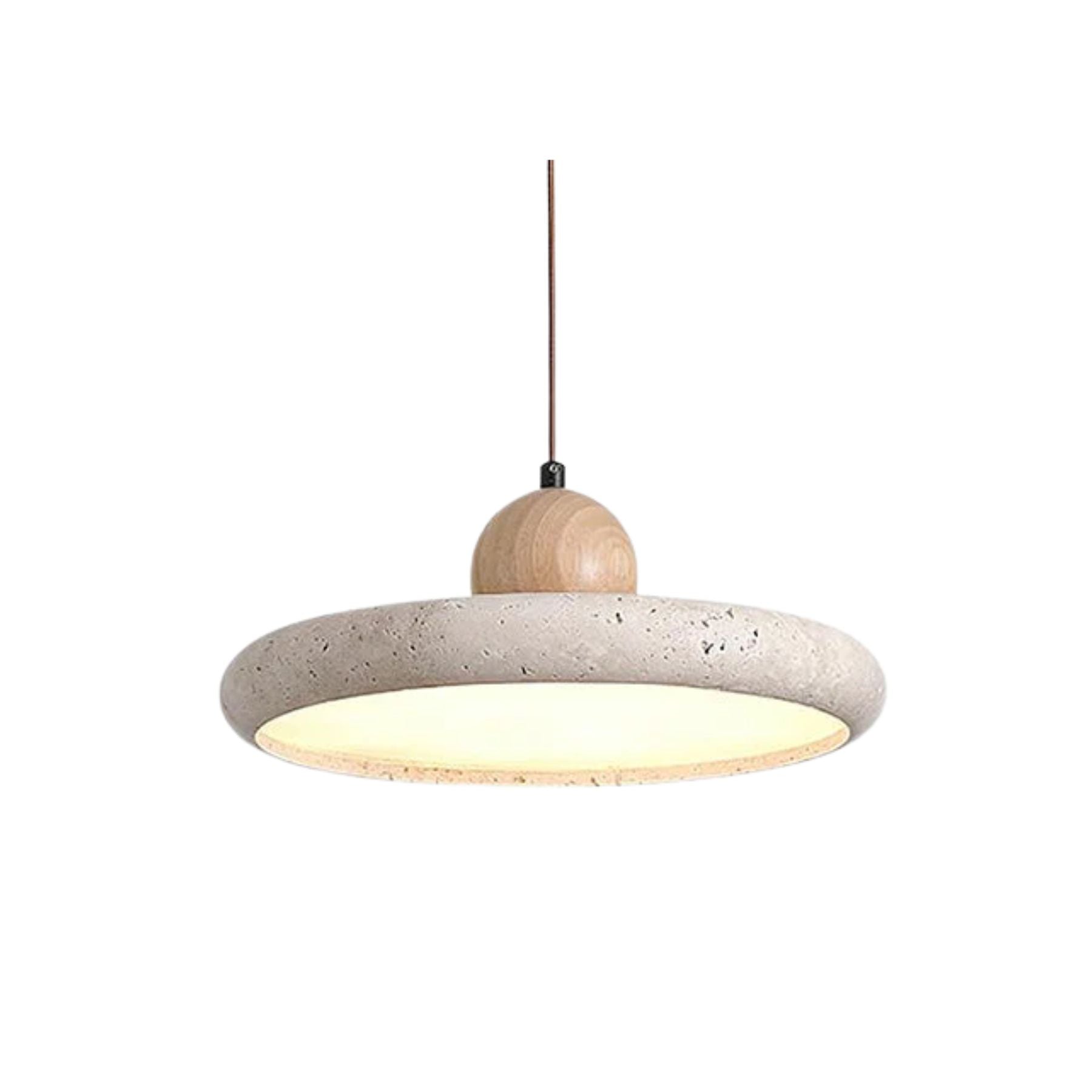 Modern Globe Pendant Light | Natural Travertine and Wood Design 1