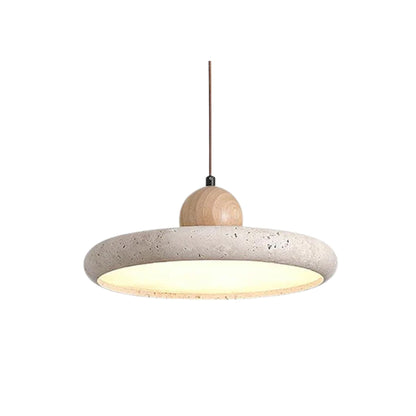 Modern Globe Pendant Light | Natural Travertine and Wood Design 1