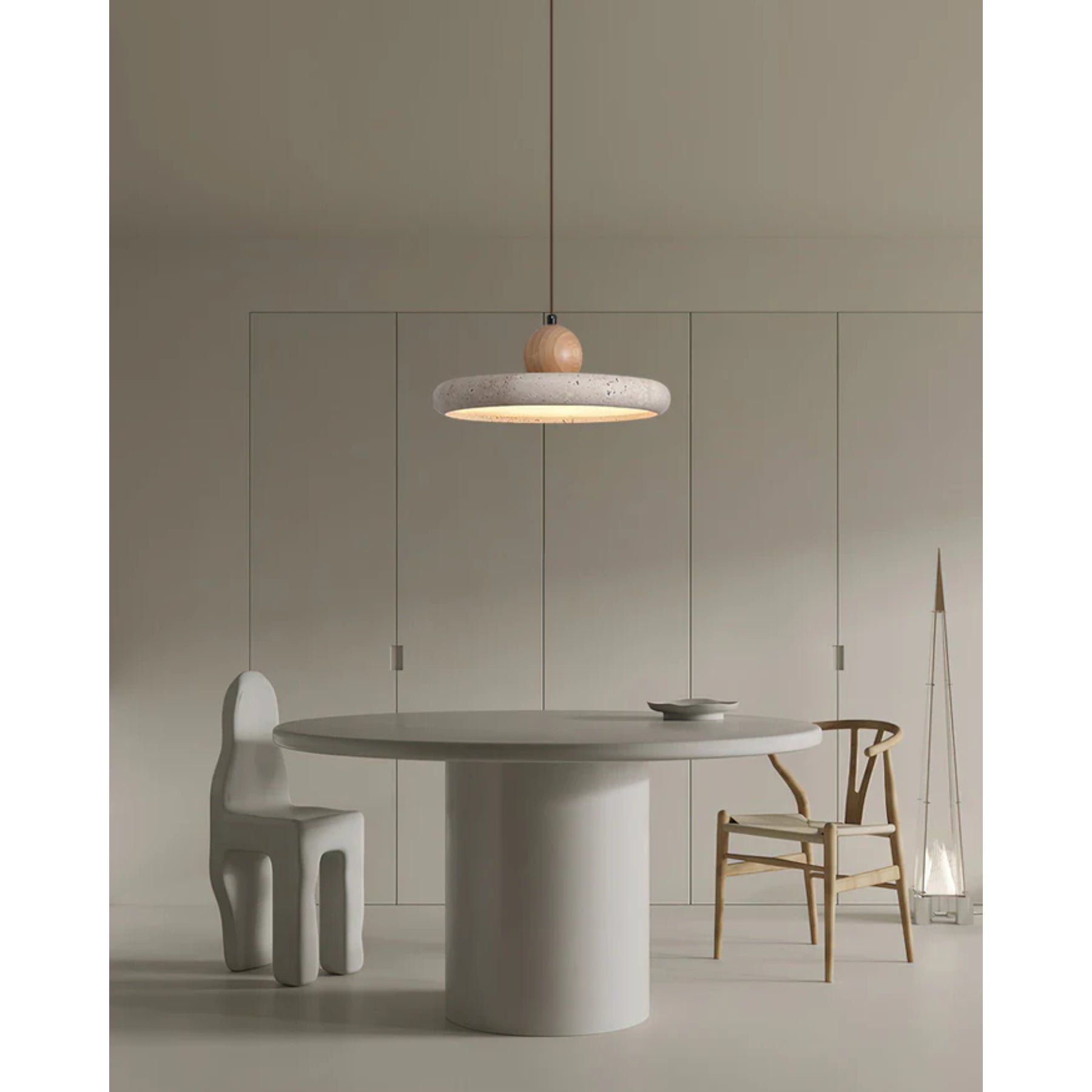 Modern Globe Pendant Light | Natural Travertine and Wood Design 6