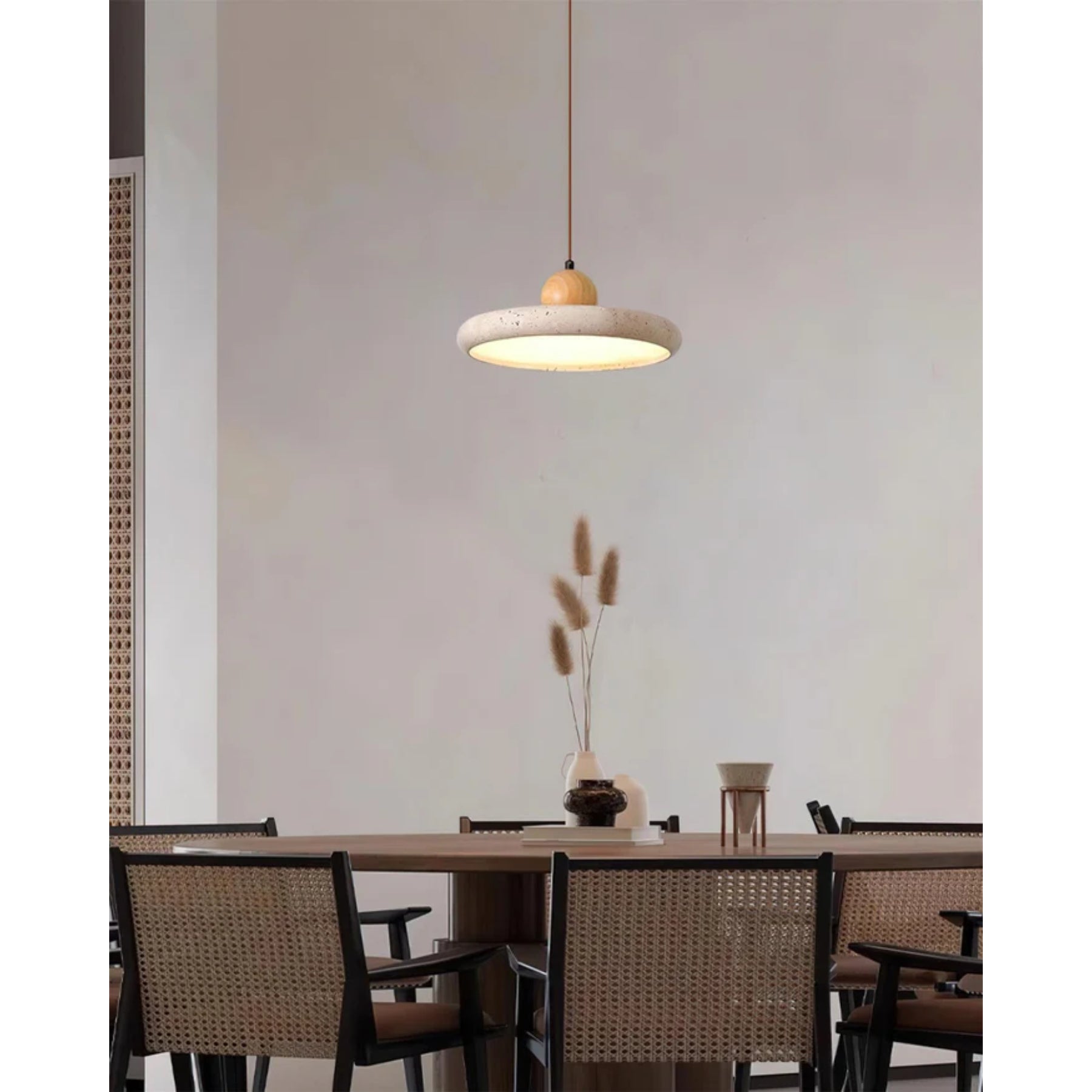 Modern Globe Pendant Light | Natural Travertine and Wood Design 8