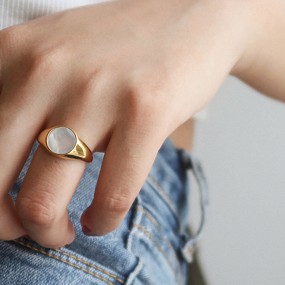 Mother of Pearl Gold Ring | Ethically Sourced Freshwater Pearl on Durable 18k Gold-Plated Band 1