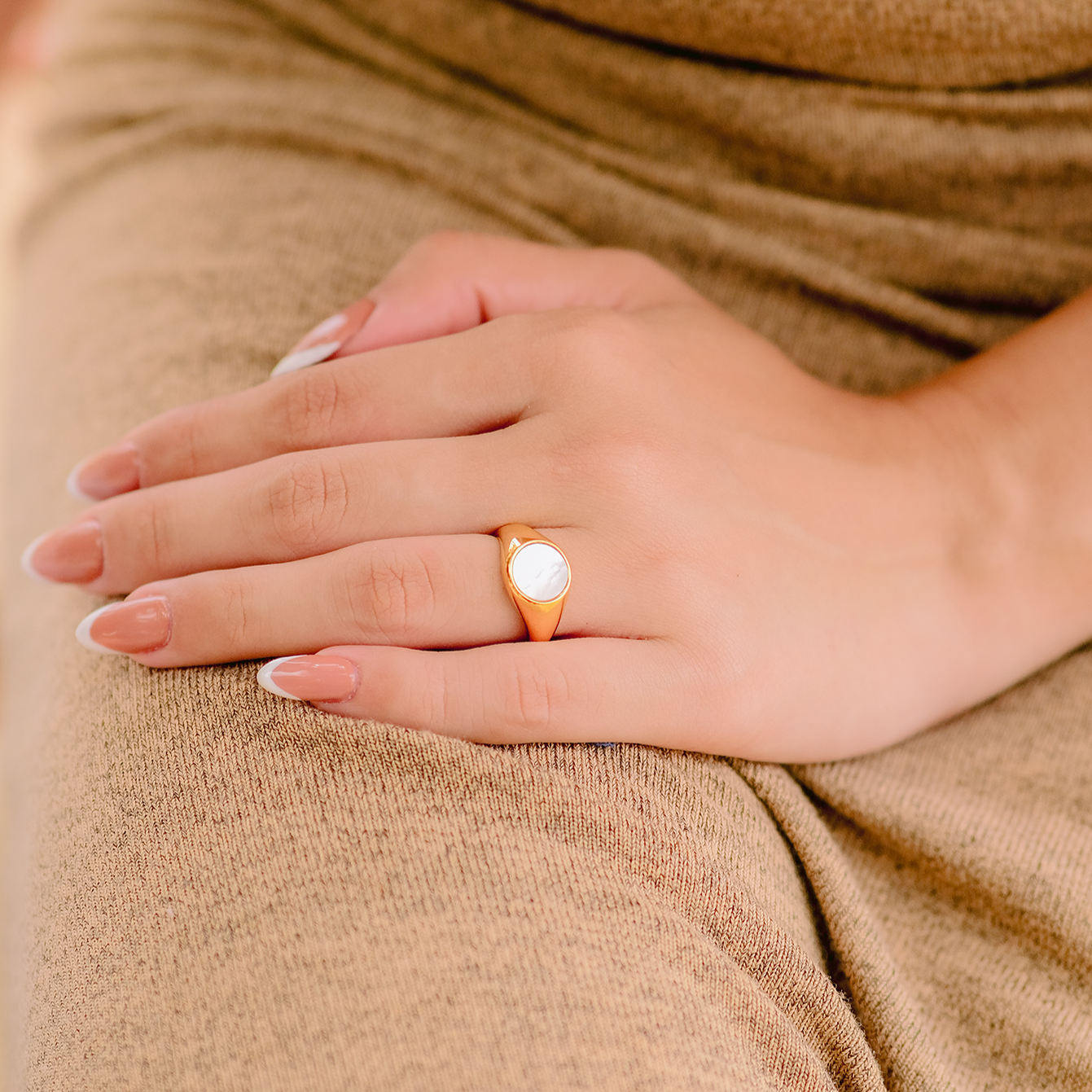 Mother of Pearl Gold Ring | Ethically Sourced Freshwater Pearl on Durable 18k Gold-Plated Band 4