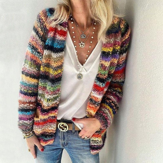 Multicolored Knit Womens Cardigan Sweater – Cozy, Relaxed Fit Layering Piece in Soft Knit Fabric 0