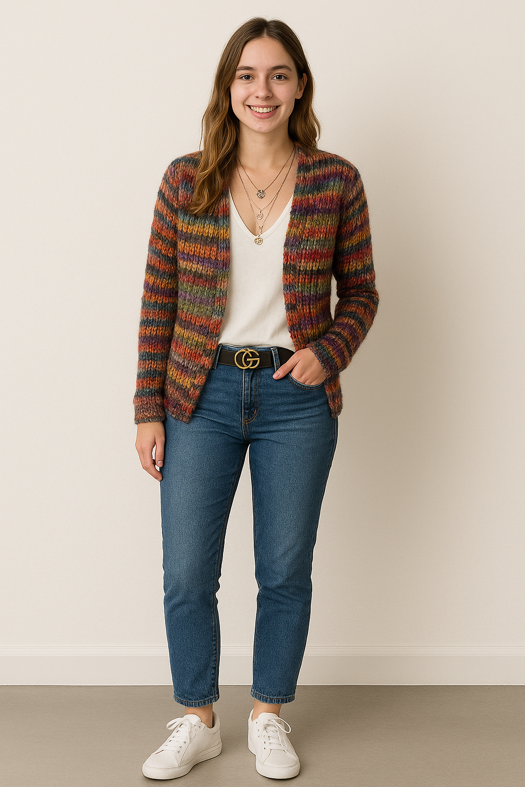 Multicolored Knit Womens Cardigan Sweater – Cozy, Relaxed Fit Layering Piece in Soft Knit Fabric 1