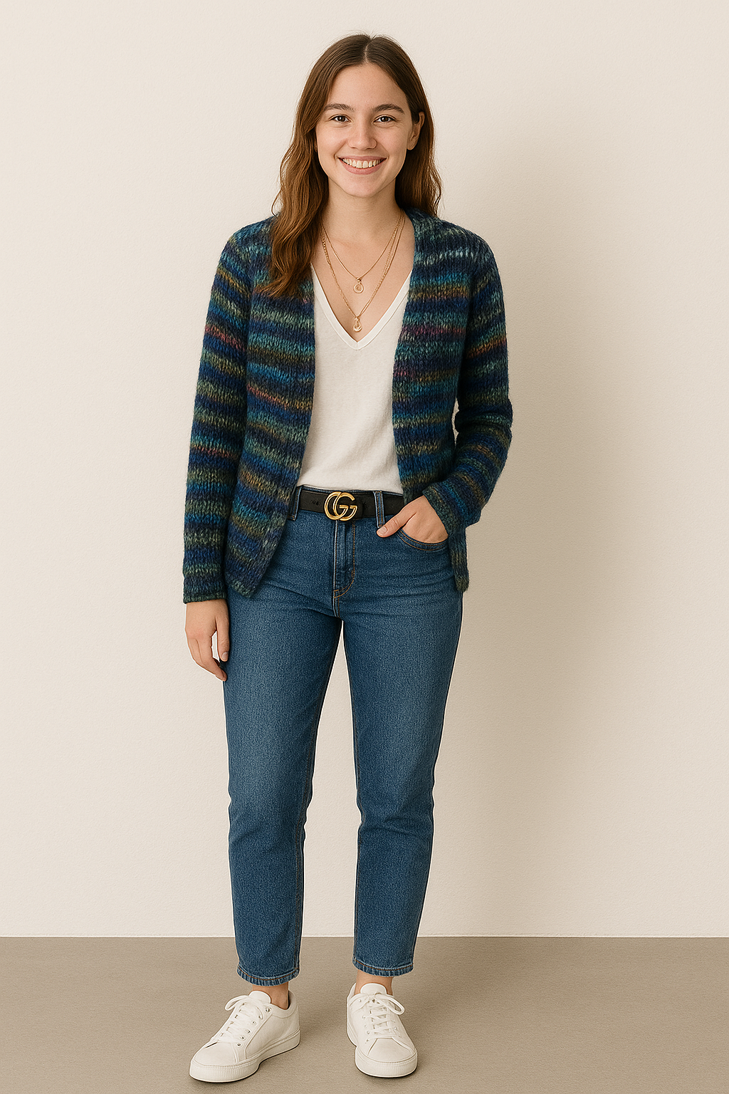 Multicolored Knit Womens Cardigan Sweater – Cozy, Relaxed Fit Layering Piece in Soft Knit Fabric 3